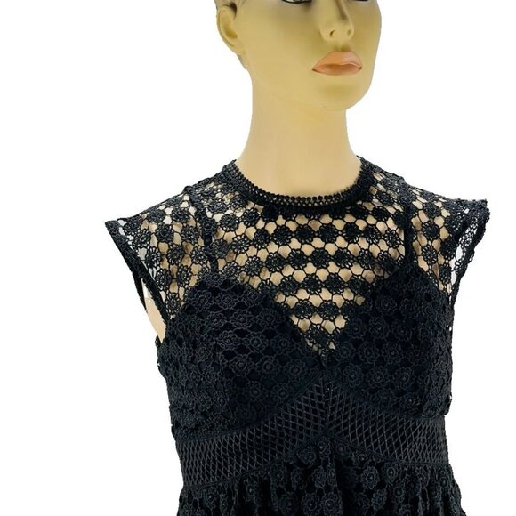 Anthropologie ERI + ALI Morea Black Crocheted Fit and Flare Dress Size 2P - Picture 4 of 11